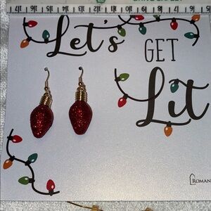 Red Glitter Holiday Light Bulb Earrings and crystal snowmen.